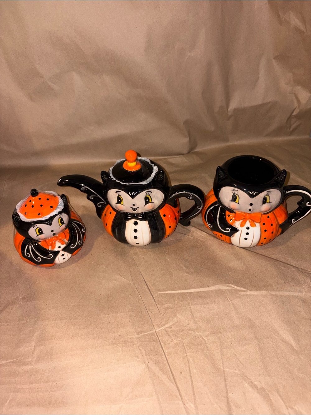 Johanna Parker Halloween Bat Set Teapot Sugar Bowl Mug